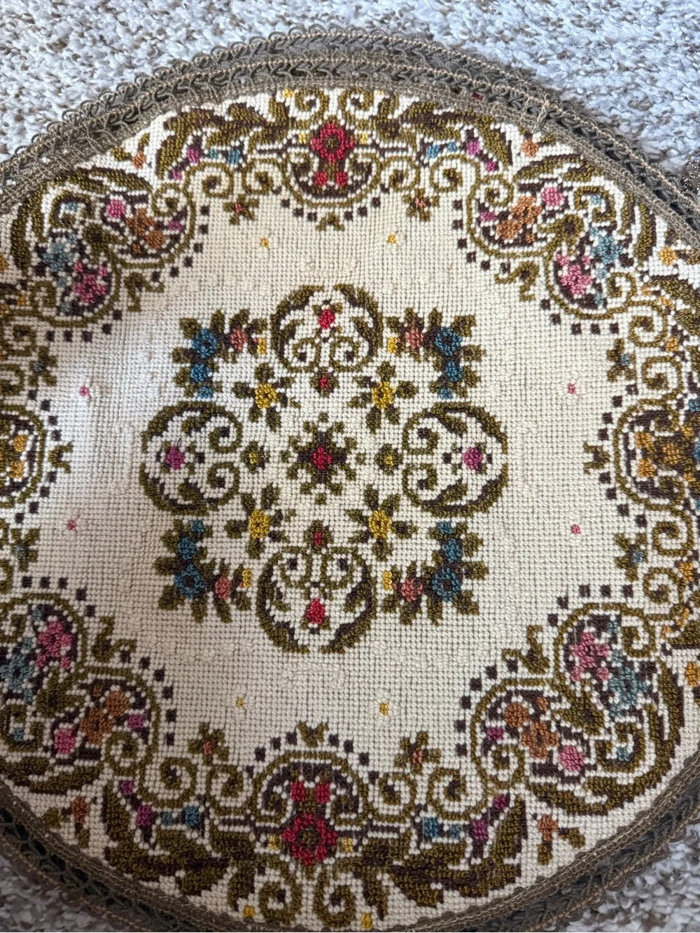 Vintage Belgium Floral Tapestry Doily Round set of 3